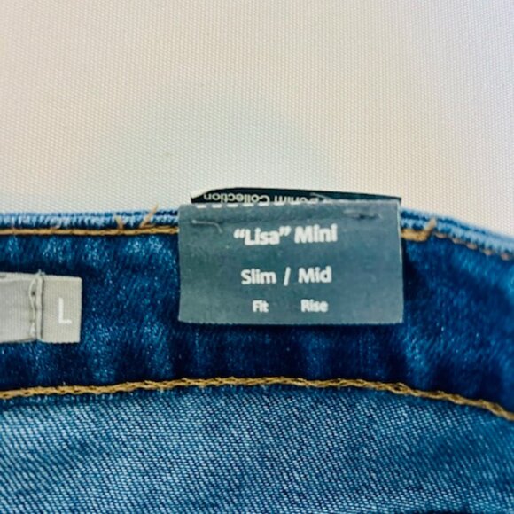 Lisa Mini Stretch Denim Jean Skirt Distressed in Indigo w/ Raw Frayed Edge Hem - Picture 7 of 12